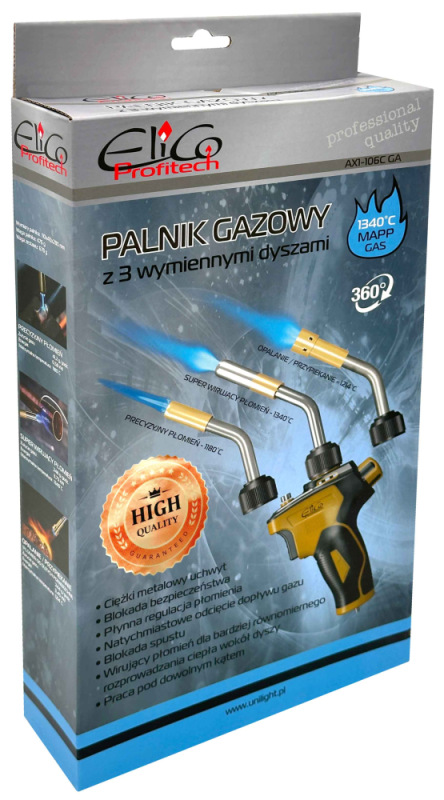 Plynový horák s 3 dýzami na kartuše MAP, 1340°C, ELICO 1