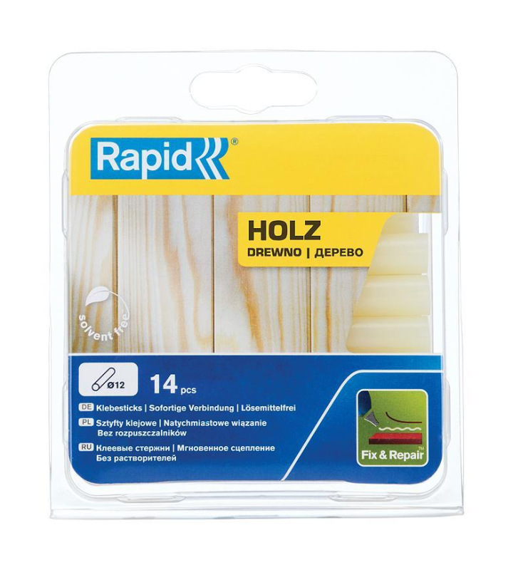 Tyčinka RAPID, 12x94 mm, drevo, 14 ks, tavná, lepiaca, náplň do tavnej pištole 2