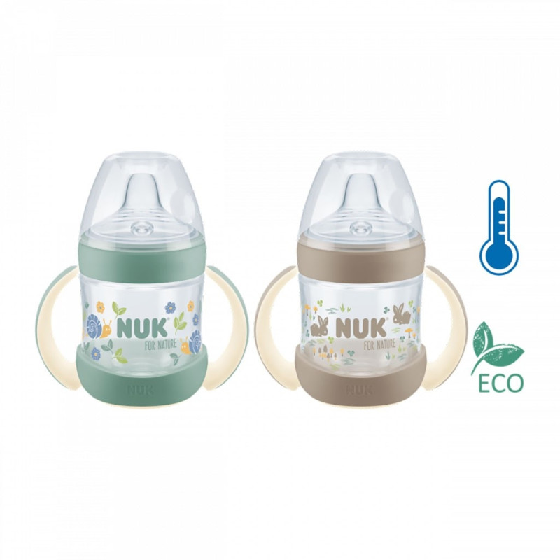 Dojčenská fľaša na učenie NUK for Nature s kontrolou teploty 6-18m zelená 2