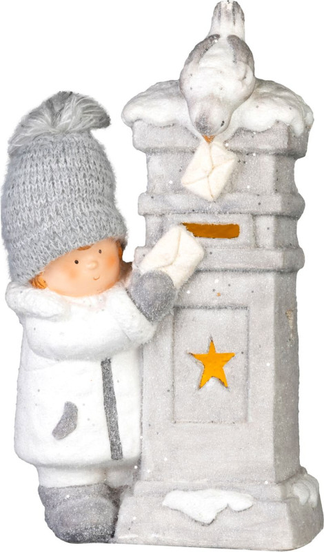 Dekorácia MagicHome Vianoce, Chlapček s poštovou schránkou, LED, 14.5x22.5x39 cm