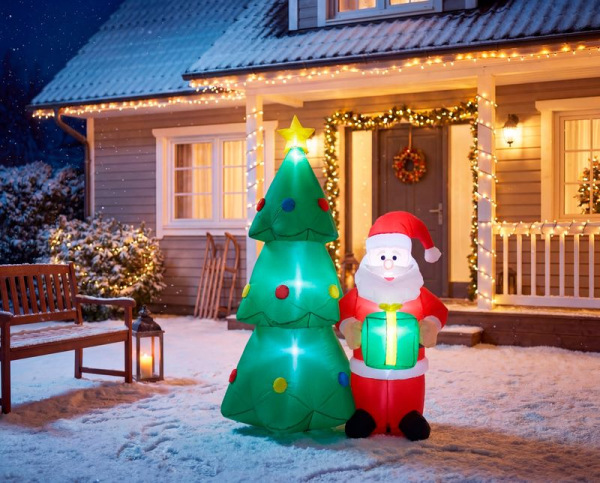 Dekorácia MagicHome Vianoce, Santa so stromčekom, 12xLED, IP44, 75x113x148 cm 2
