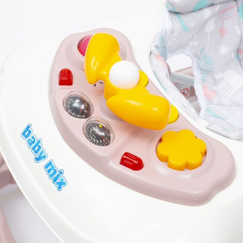 Detské chodítko Baby Mix s volantom a silikónovými kolieskami ružové 4