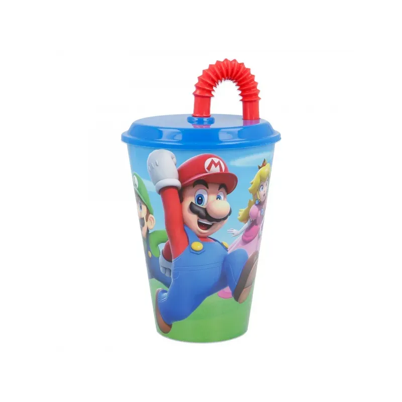 Plastový pohár s vrchnákom a slamkou SUPER MARIO 430ml, 21430