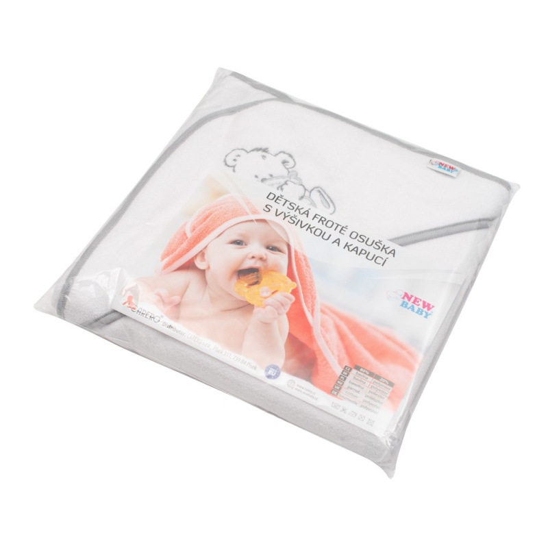 Detská froté osuška s výšivkou a kapuckou New Baby 80x80 biela medveď 3