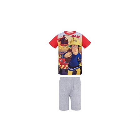 Lamaloli Chlapčenské bavlnené krátke pyžamo POŽIARNIK SAM červeno/sivé - 8 rokov (128cm)