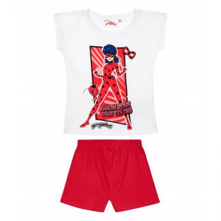 LamaLoLi Dievčenské bavlnené krátke pyžamo KÚZELNÁ LIENKA bielo/červené - 5 rokov (110cm)
