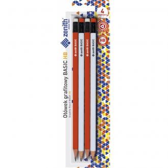 ASTRA ZENITH Basic, 4ks Obyčajná HB ceruzka s gumou, blister, 206315004